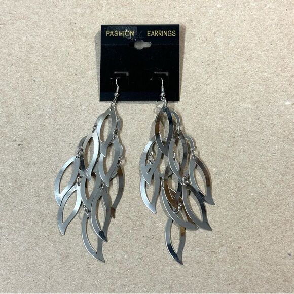 Fashion Silver Toned Large Tear drop Shaped Dangle Earrings Fish Hook Earrings - Picture 3 of 3